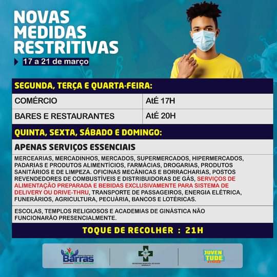 Novas medidas restritivas adotadas no Decreto Estadual para o município de Barras PI