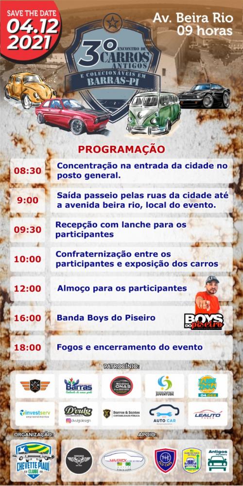 Saiu a Programação do 3° Maior Encontro de carros antigos do Piauí em Barras PI no mês de dezembro