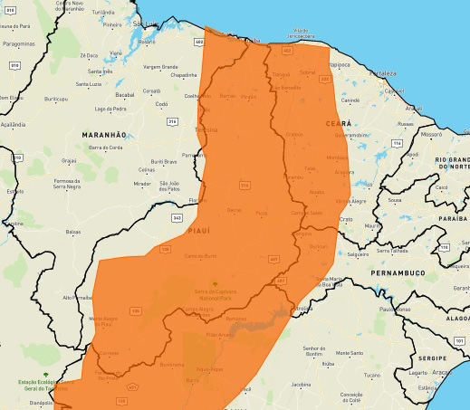 Barras PI entre os municípios que o InMet renovou o Alerta Laranja de Chuva para todas as cidades do Piauí