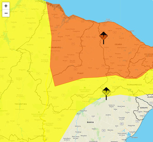 Inmet emite novos alertas de chuvas intensas para todos os municípios do Piauí